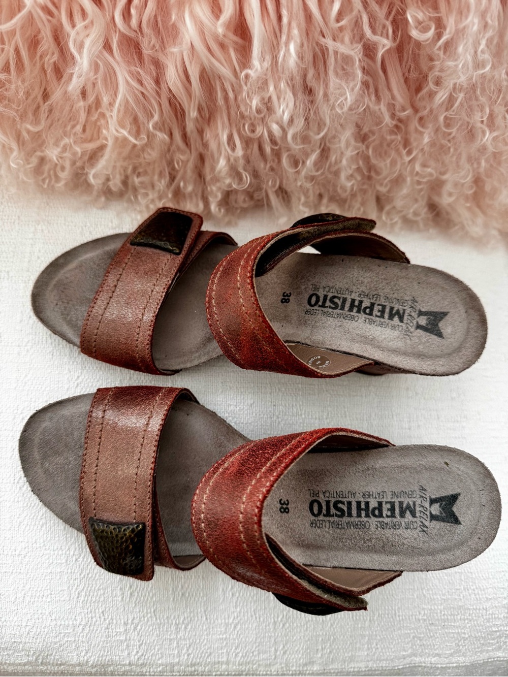 Mephisto Women's Brown Leather Wedge Sandals size 38